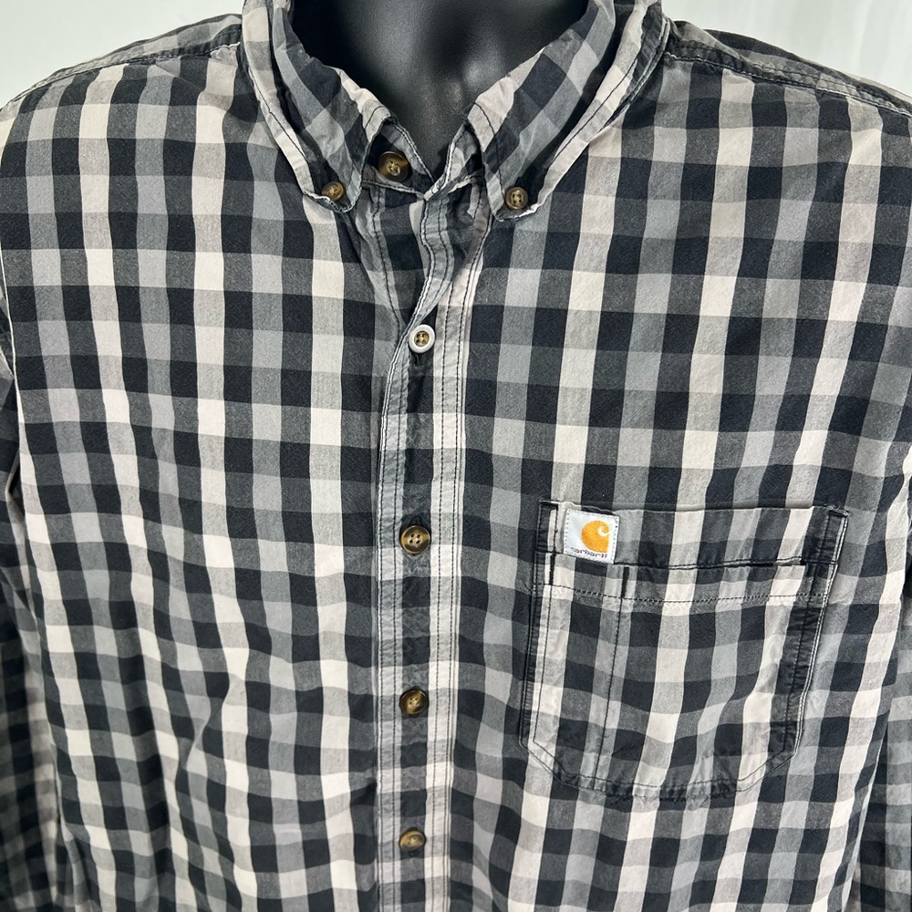 Carhartt Button Front Checkered Black and Gray Shirt Men’s XL - Picture 2 of 6
